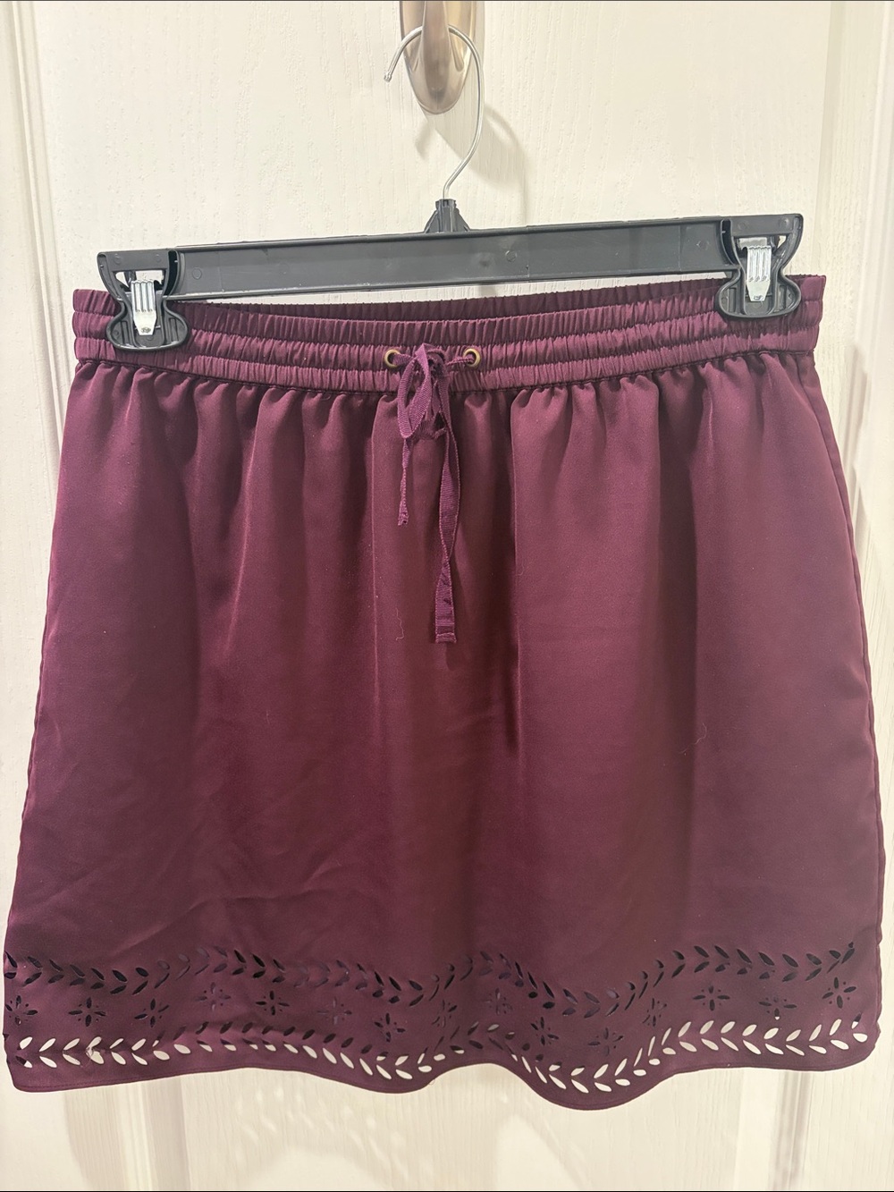 J. Crew Burgundy Drawstring Skort with Laser-Cut Hem